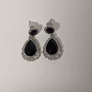 Black Teardrop Crystal Halo Drop Earrings